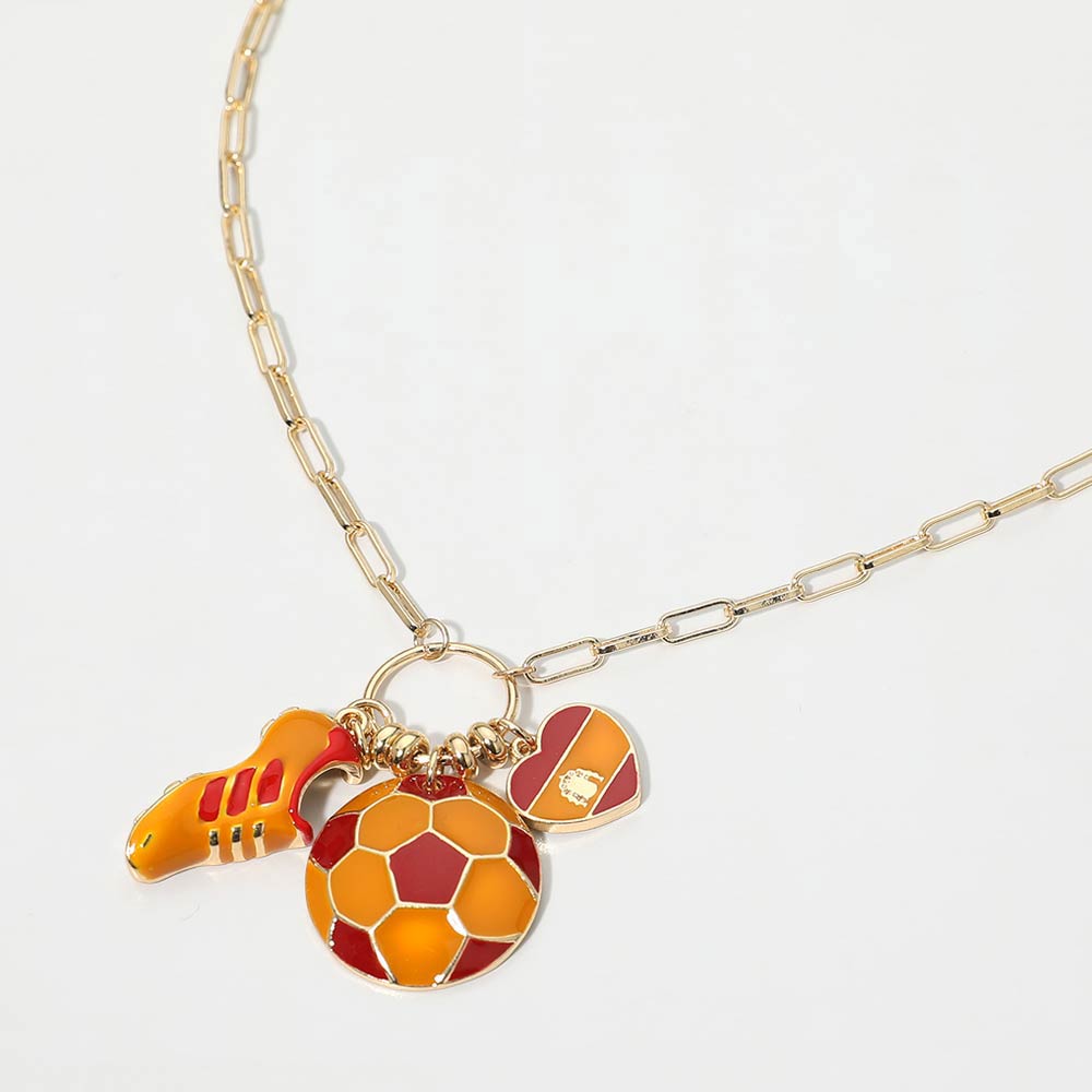 Spain Soccer Ball Shoe Heart Charm Toggle Pendant Paperclip Chain Necklace