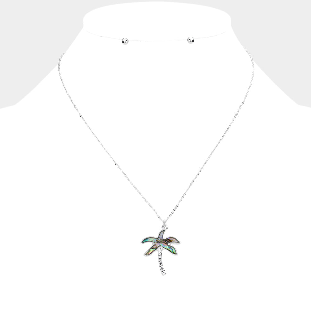 Abalone Palm Tree Pendant Necklace