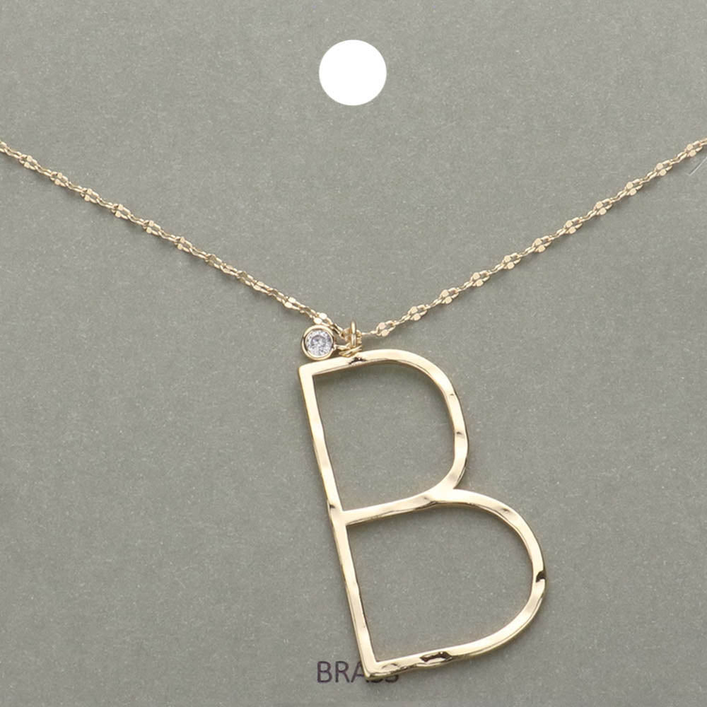 -B- Initial Monogram Brass Metal Pendant Necklace
