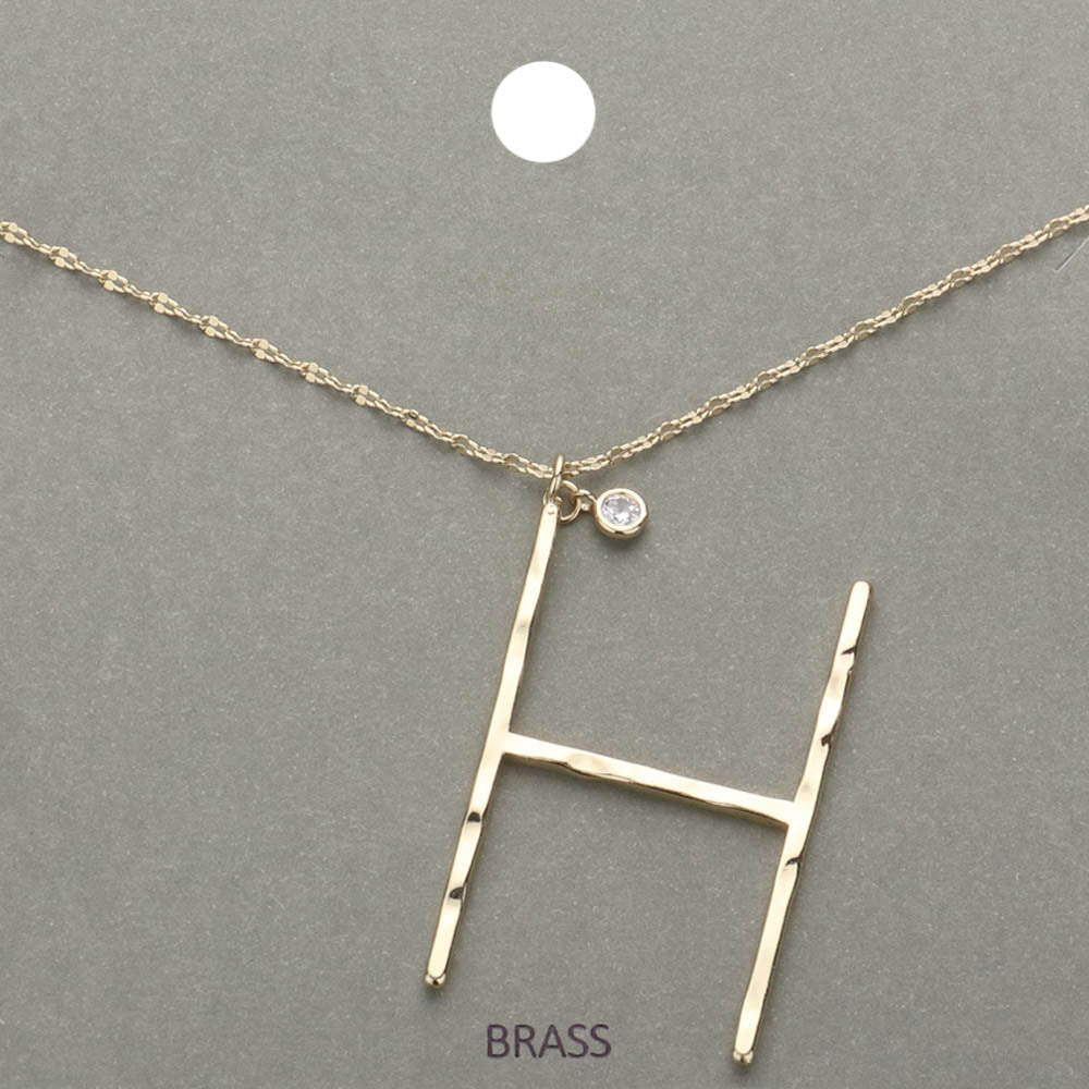 -H- Initial Monogram Brass Metal Pendant Necklace