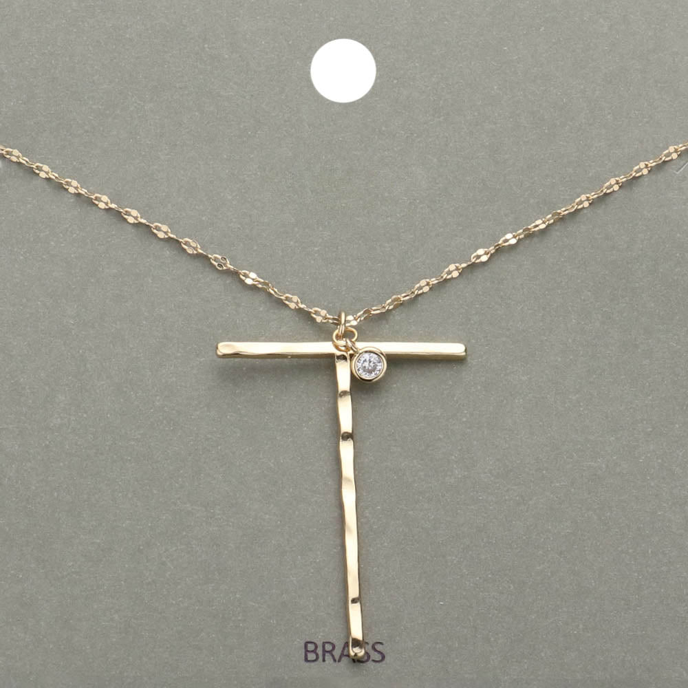 -T- Initial Monogram Brass Metal Pendant Necklace