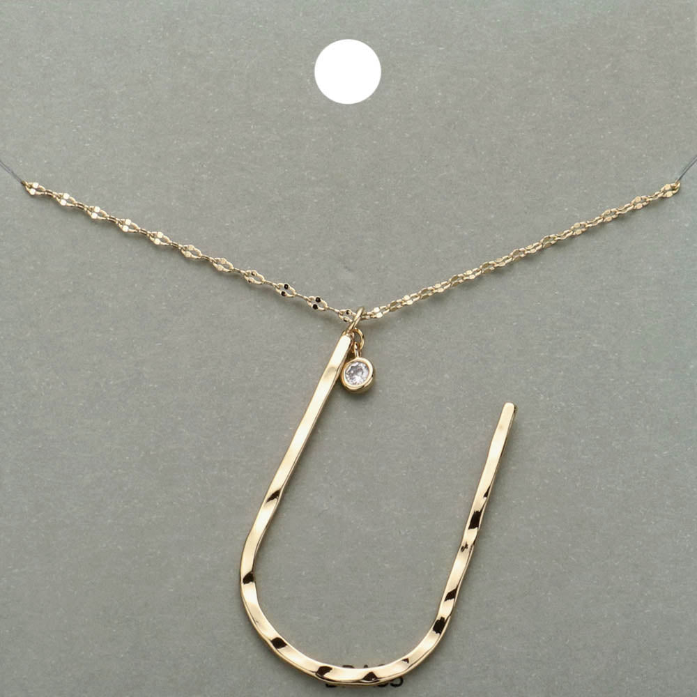 -U- Initial Monogram Brass Metal Pendant Necklace