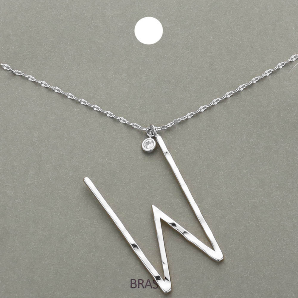 -W- Initial Monogram Brass Metal Pendant Necklace