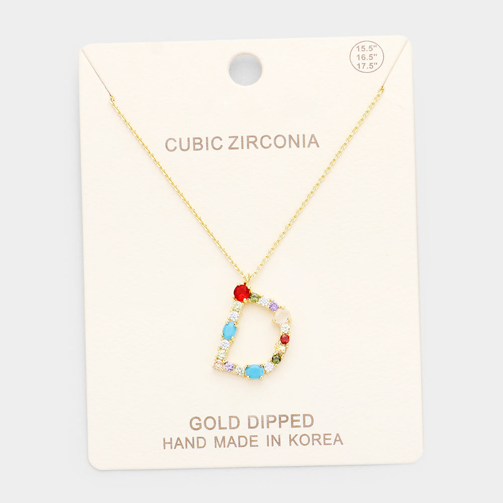 Gold Dipped CZ Letter D Initial Monogram Pendant Necklace