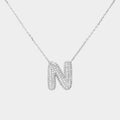 -N- White Gold Dipped CZ Initial Monogram Pendant Necklace
