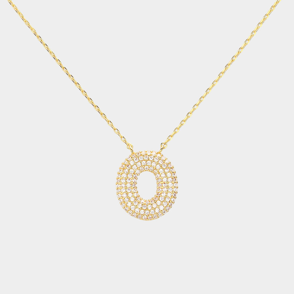-O- Gold Dipped CZ Initial Monogram Pendant Necklace