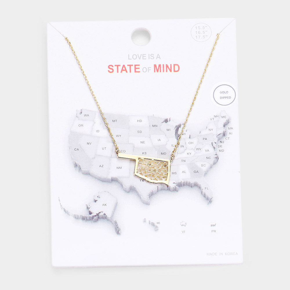 Gold Dipped Oklahoma State Pendant Necklace