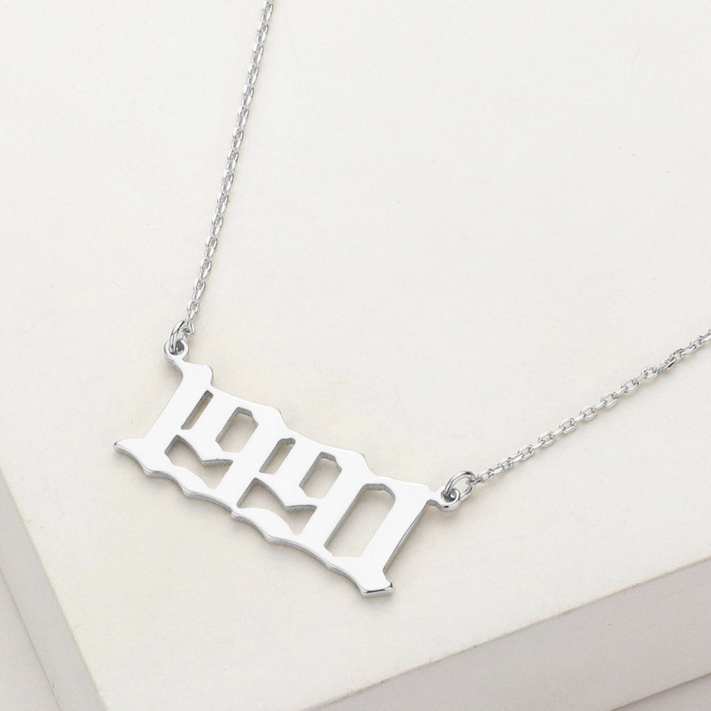 White Gold Dipped 1991 Birth Year Plate Pendant Necklace