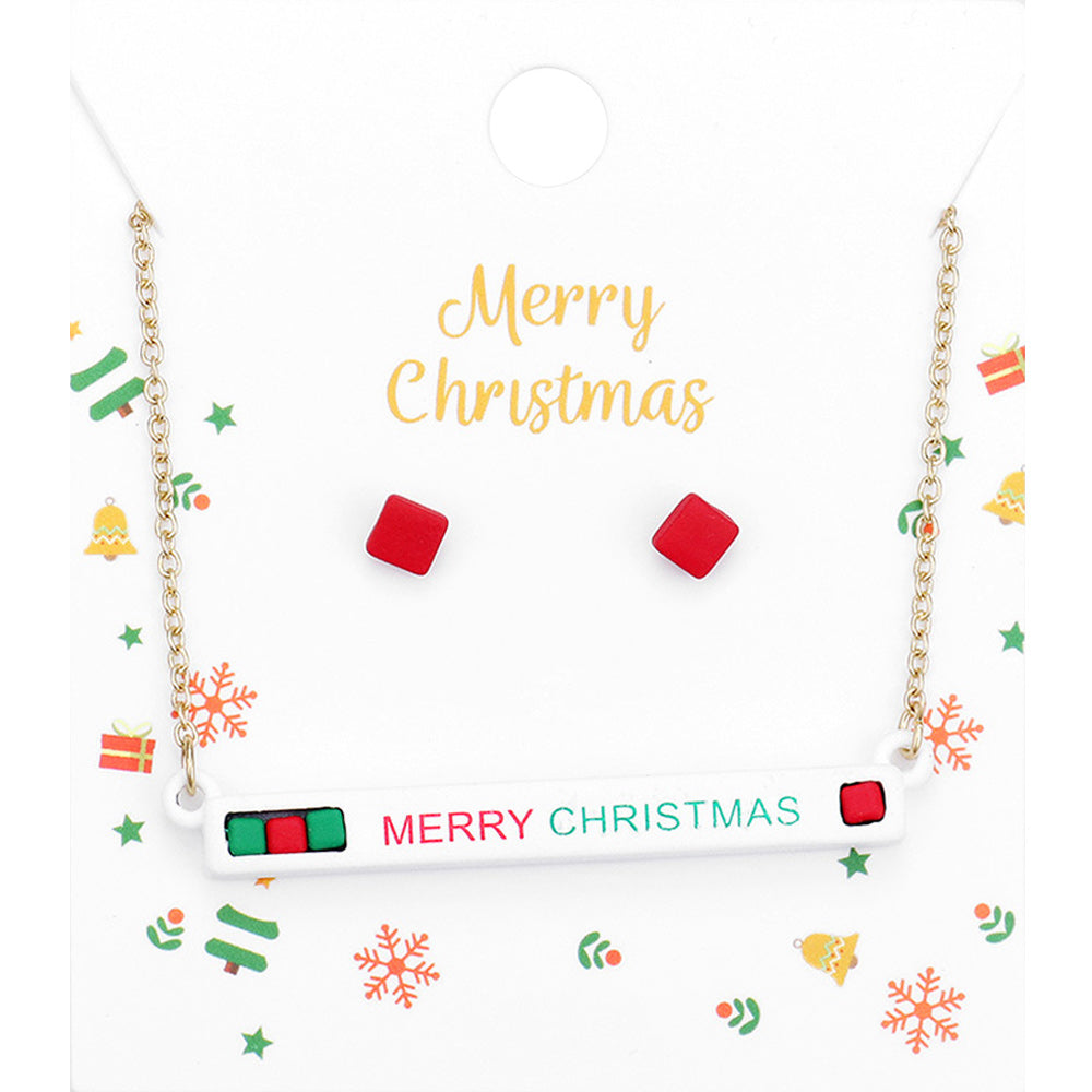 Merry Christmas Cube Resin Pendant Necklace