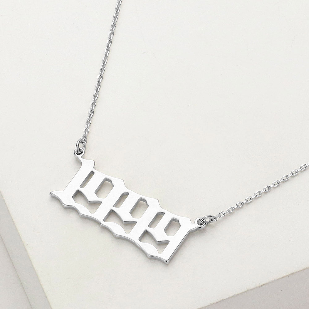 White Gold Dipped 1999 Birth Year Plate Pendant Necklace