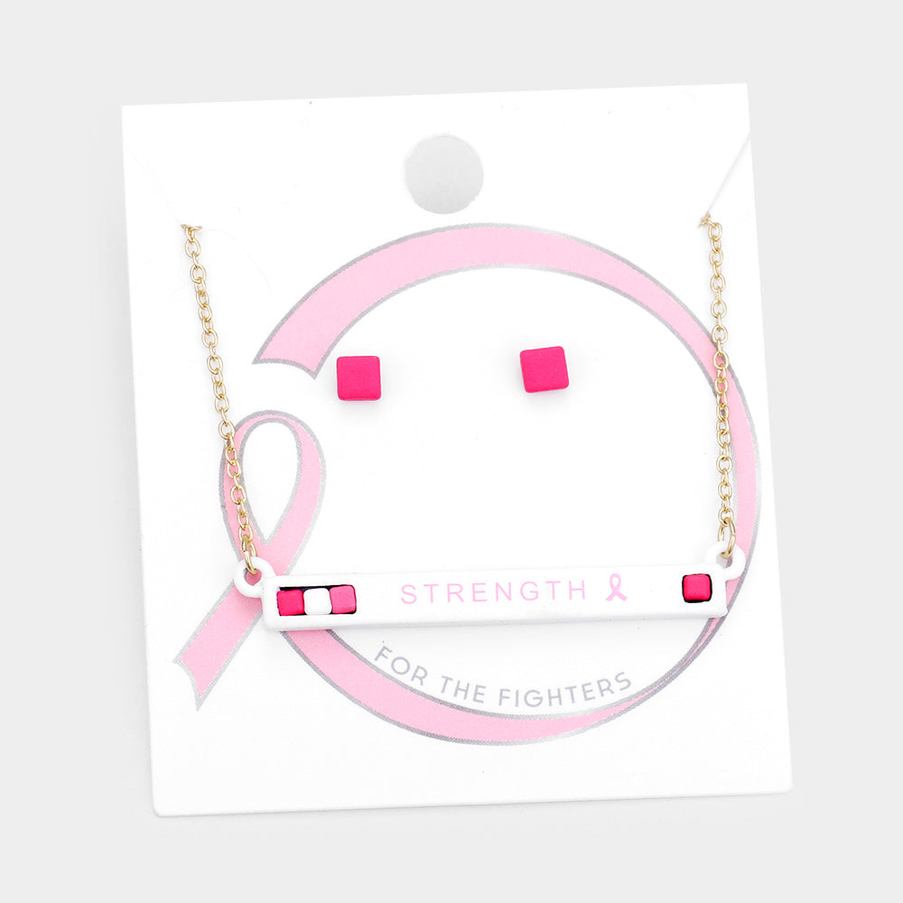 Pink Ribbon Strength Cube Resin Pendant Necklace