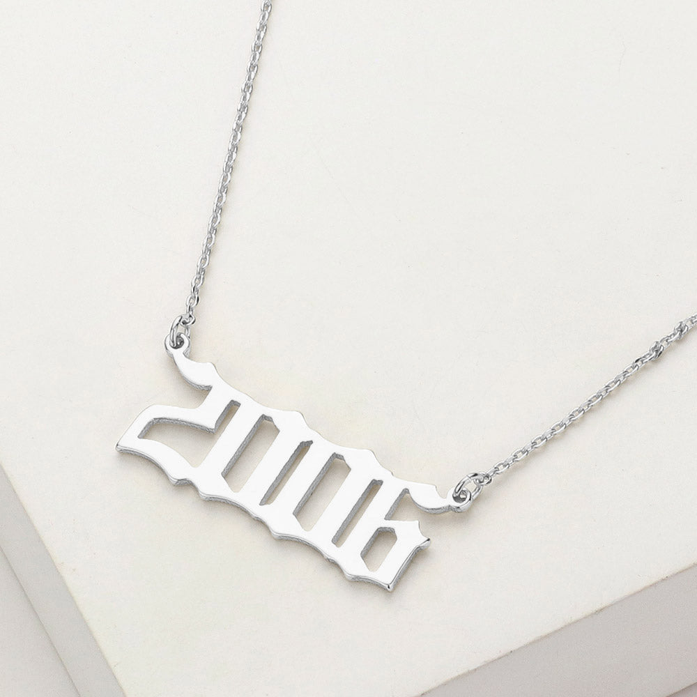 White Gold Dipped 2006 Birth Year Plate Pendant Necklace