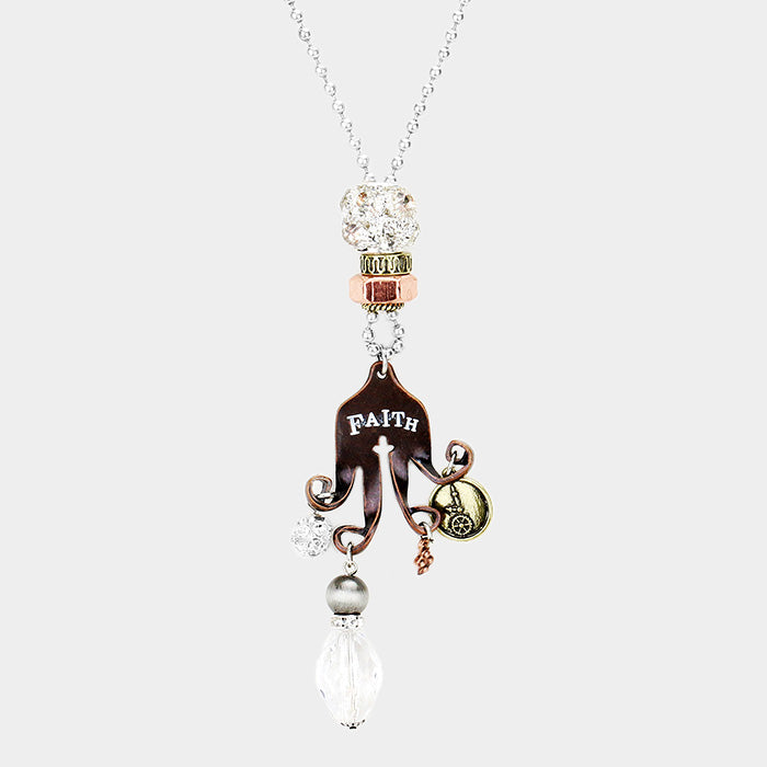 "Faith" Shamballa Ball Pendants Long Necklace