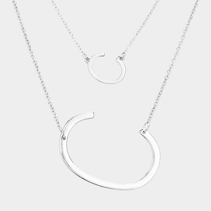 -C- Initial Monogram 2Row Strand Double Detachable Chain Necklace