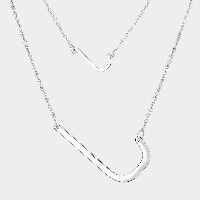 -J- Initial Monogram 2Row Strand Double Detachable Chain Necklace