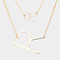 -R- Initial Monogram 2Row Strand Double Detachable Chain Necklace