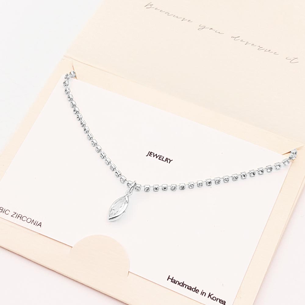 Rhodium Plated CZ Marquise Pendant Necklace