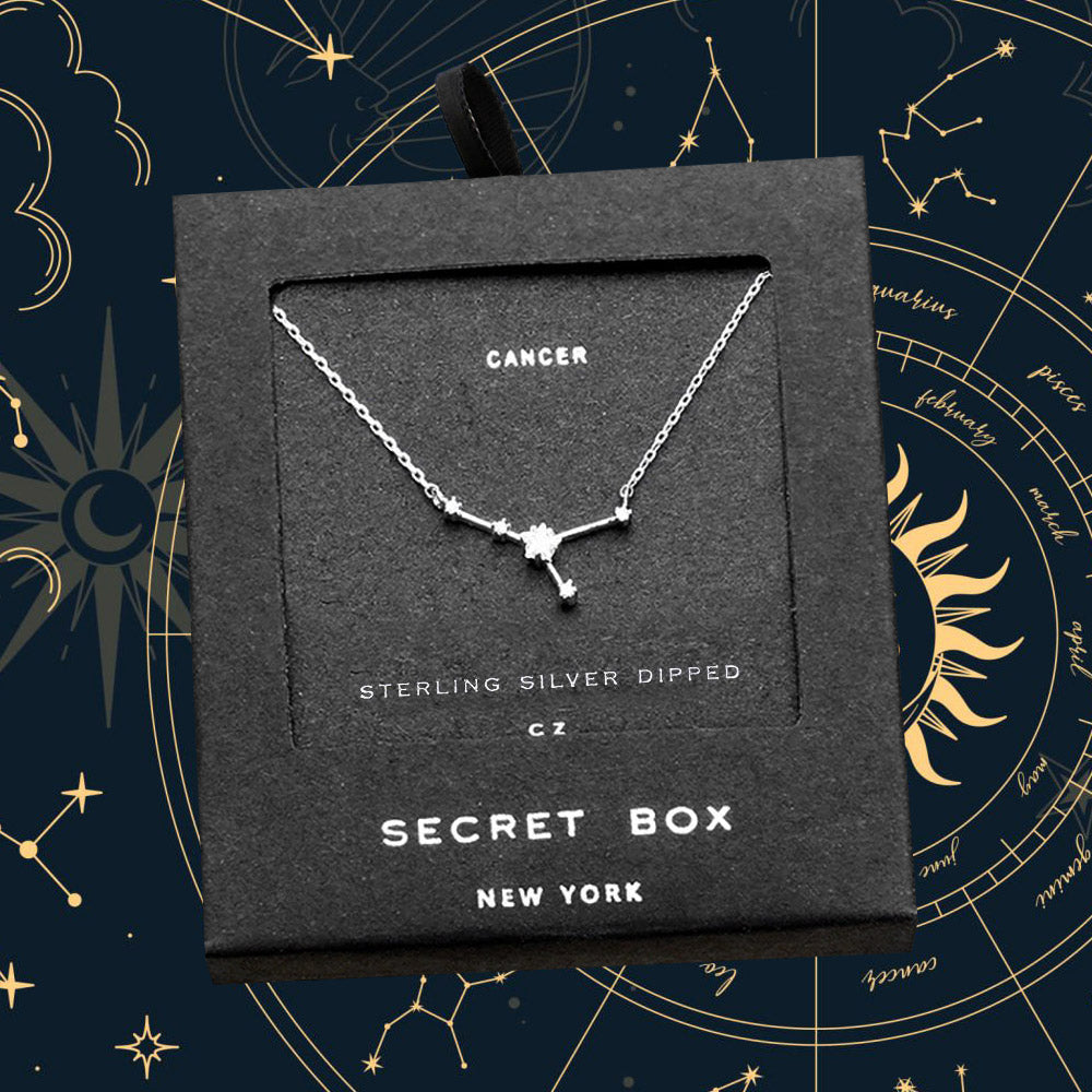 SECRET BOX_Sterling Silver Dipped CZ Cancer Zodiac Sign Pendant Necklace