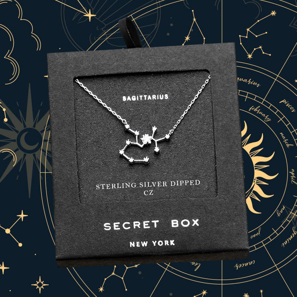 SECRET BOX_Sterling Silver Dipped CZ Sagittarius Zodiac Sign Pendant Necklace