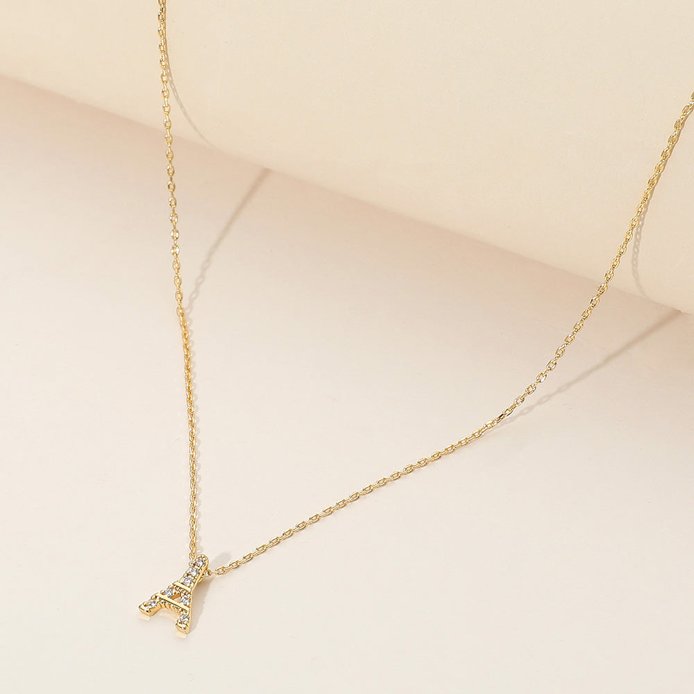 SECRET BOX_Brass Metal Stone Paved Eiffel Tower Pendant Necklace