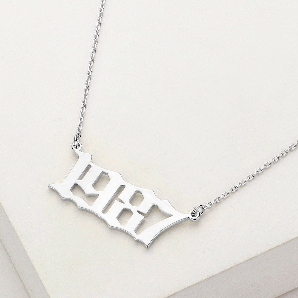 White Gold Dipped 1987 Birth Year Plate Pendant Necklace