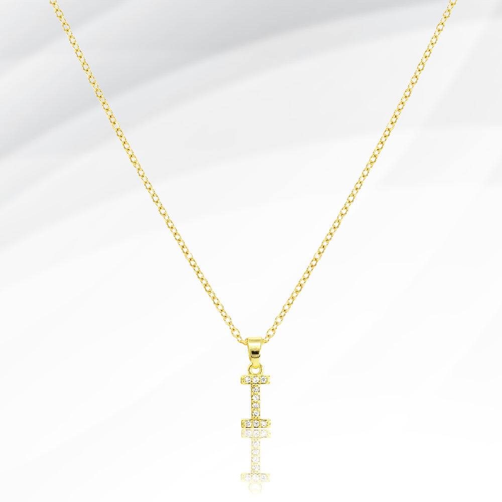 -I- Stainless Steel CZ Stone Paved Initial Monogram Pendant Necklace