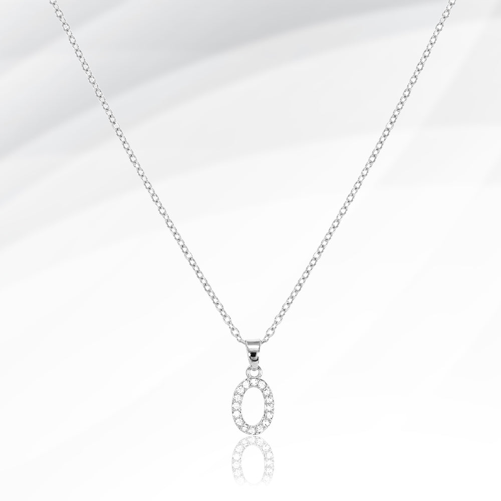 -O- Stainless Steel CZ Stone Paved Initial Monogram Pendant Necklace
