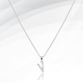 -V- Stainless Steel CZ Stone Paved Initial Monogram Pendant Necklace