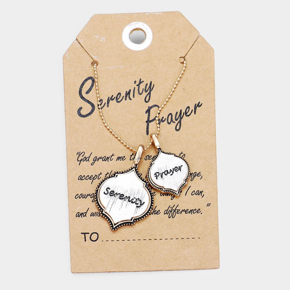 'Serenity Prayer' Moroccan Shape Metal Pendant Necklace