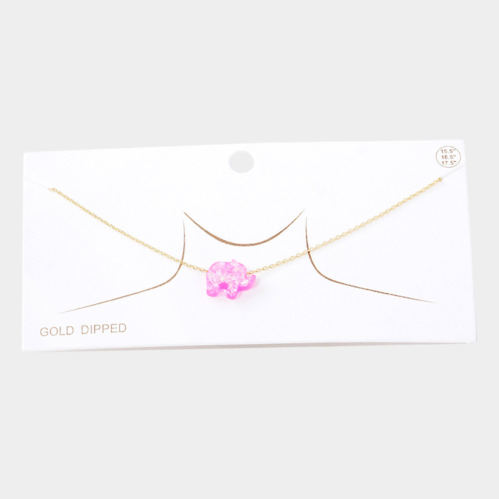 Gold Dipped Glitter Elephant Pendant Necklace