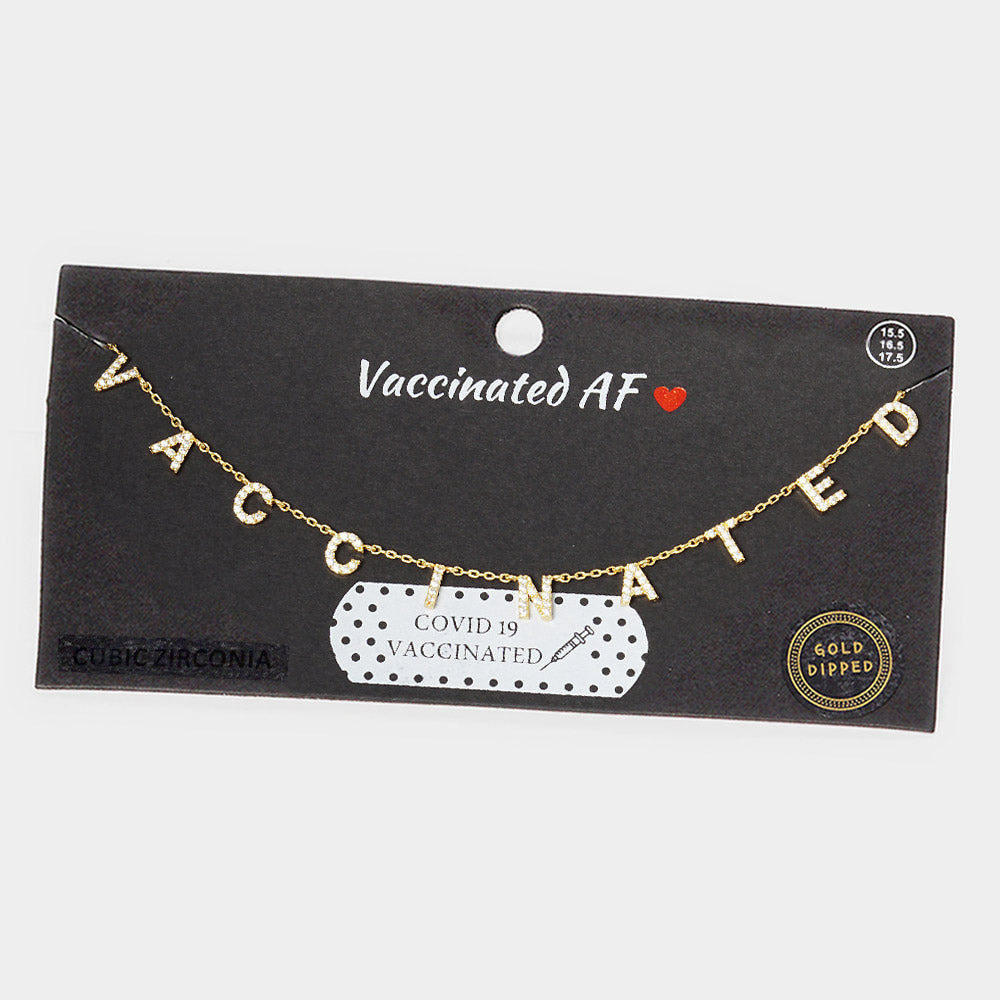 VACCINATED CZ Gold Dipped Message Station Pendant Necklace