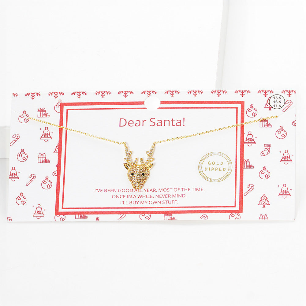 Gold Dipped CZ Rudolph Pendant Necklace