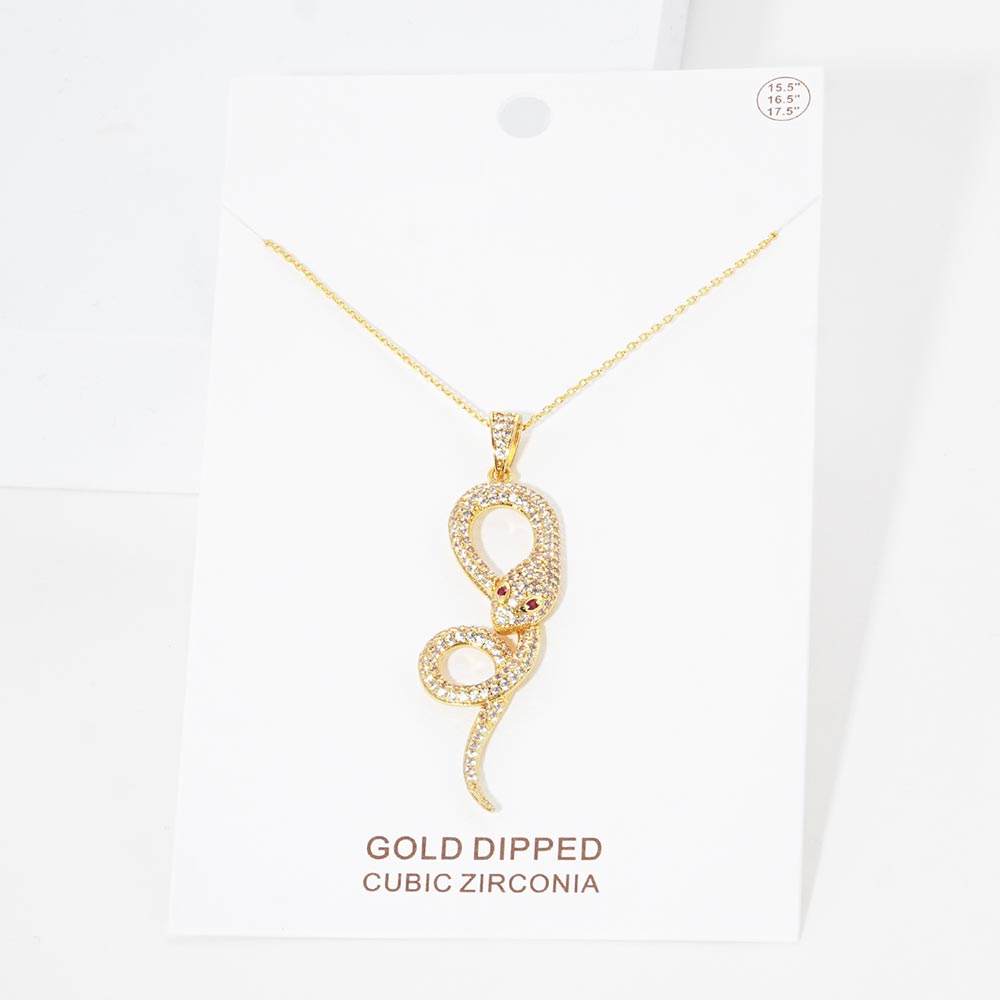 Gold Dipped CZ Snake Pendant Necklace