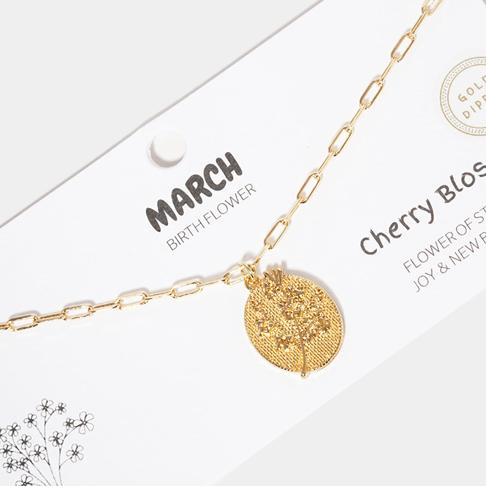 MARCH Gold Dipped Birth Flower Pendant Necklace