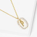 -P- Gold Dipped Metal Initial Monogram Rhinestone Oval Link Pendant Necklace