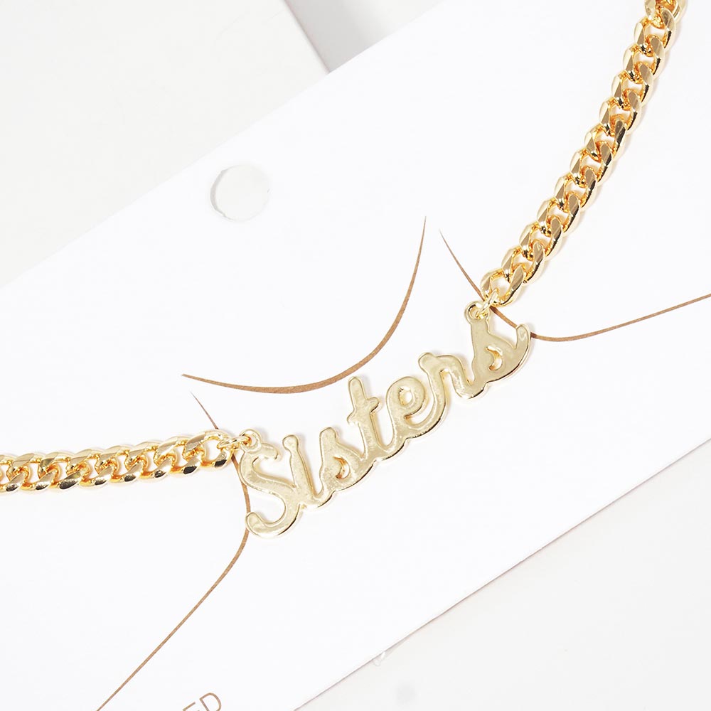 Sister Message Pendant Gold Dipped Metal Necklace