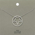 Brass Metal Open Circle Star Pendant Necklace
