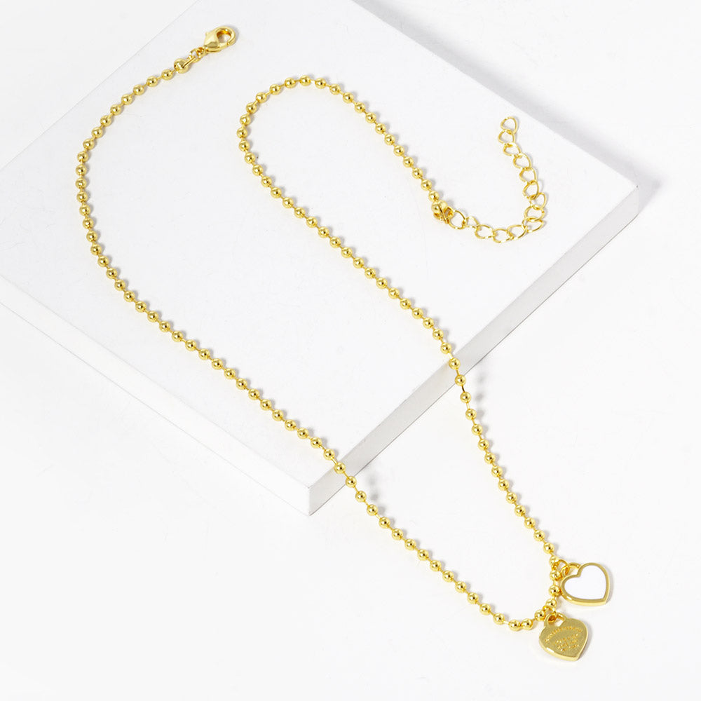 Gold Dipped Double Heart Pendant Bubble Chain Necklace