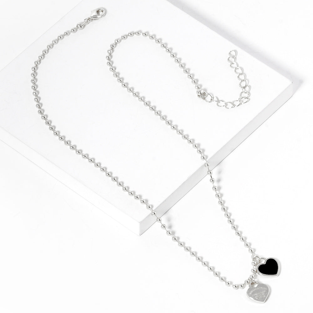 Gold Dipped Double Heart Pendant Bubble Chain Necklace