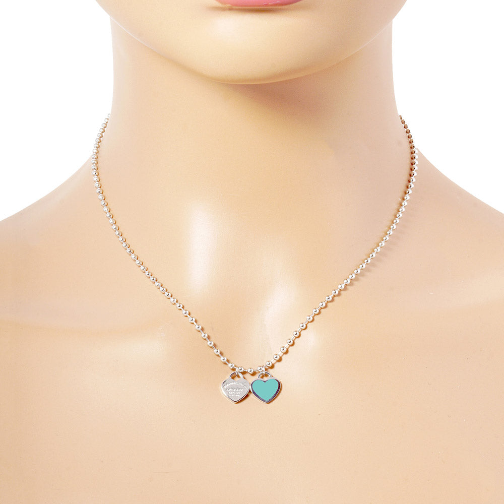 Gold Dipped Double Heart Pendant Bubble Chain Necklace