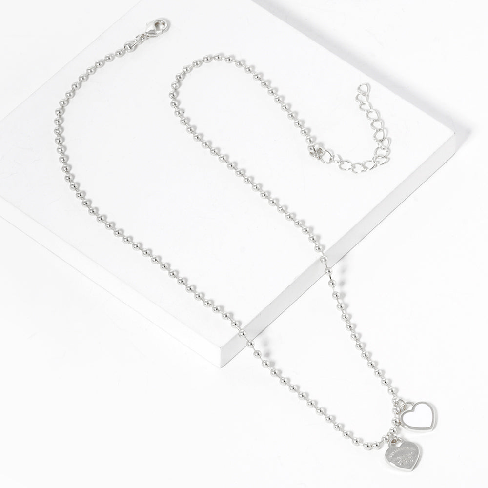 Gold Dipped Double Heart Pendant Bubble Chain Necklace