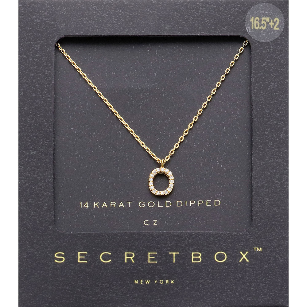 -O- Secret Box _ 14K Gold Dipped CZ Initial Monogram Pendant Necklace