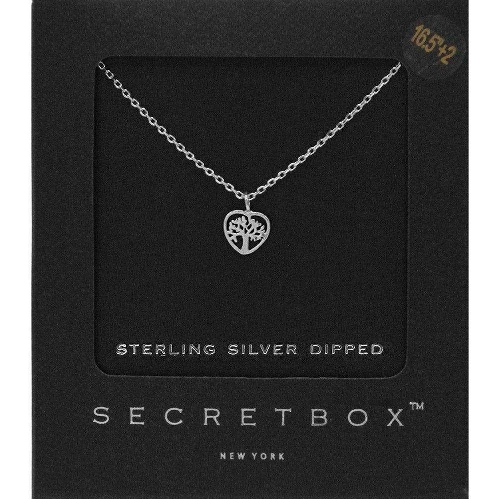 SECRET BOX_Sterling Silver Dipped Tree of Life Metal Heart Pendant Necklace