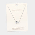 White Gold Dipped Cubic Zirconia Elephant Pendant Necklace