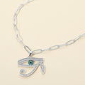 Stainless Steel CZ Stone Paved Eye of Horus Pendant Paperclip Chain Necklace