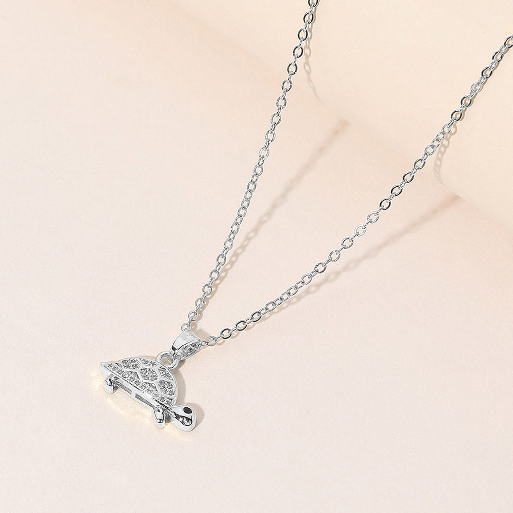 Stainless Steel Stone Paved Sea Turtle Pendant Necklace