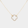 Stone Paved Open Quatrefoil Pendant Necklace