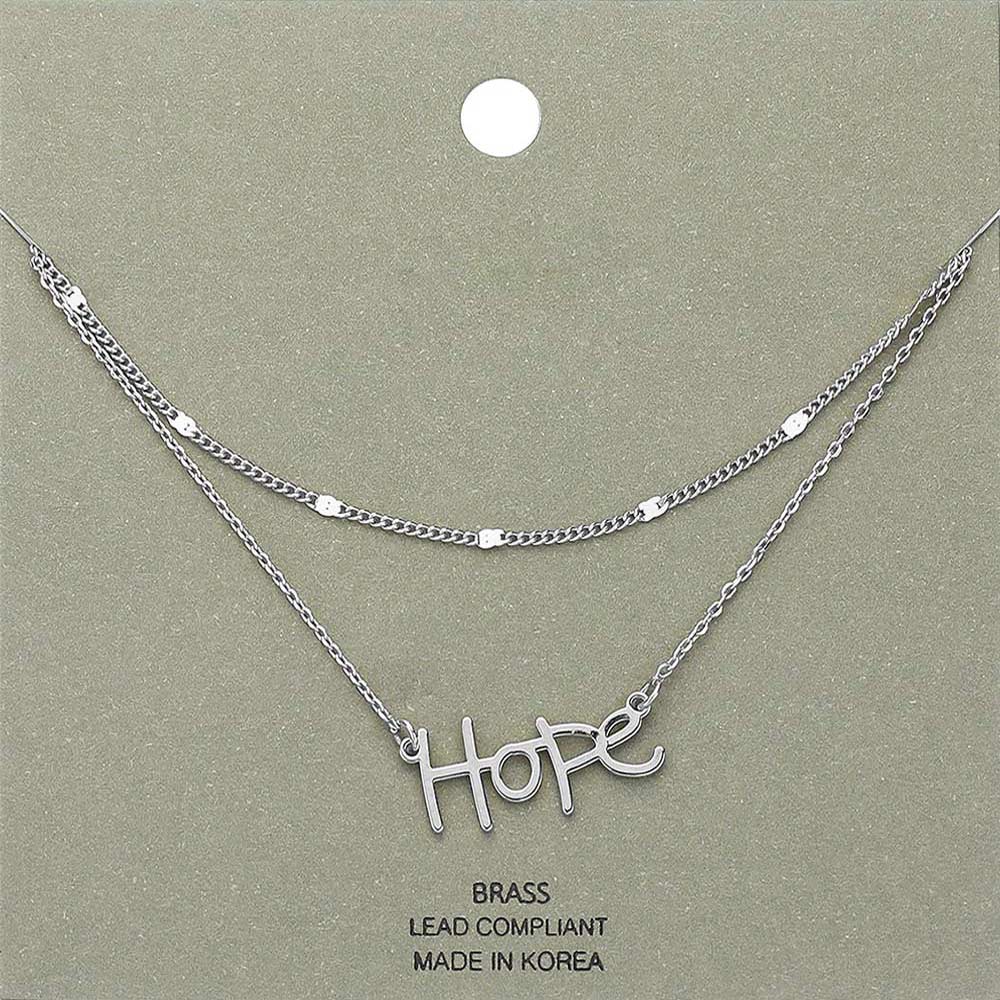 Brass Metal Hope Pendant Layered Necklace