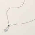 Stainless Steel Stone Paved Heart Safety Pin Pendant Necklace