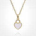 Stainless Steel CZ Stone Accent Mother of Pearl Heart Pendant Necklace